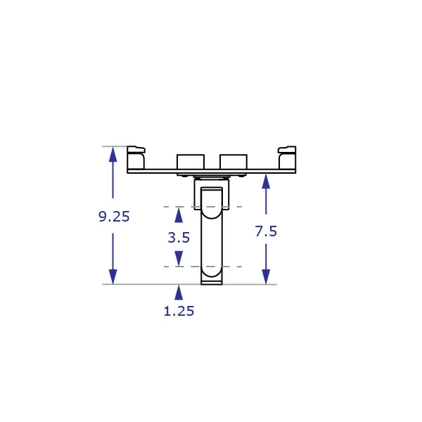 ILX2-9110S Specification drawing of articulating tablet wall mount from top view with one 3.5 extension