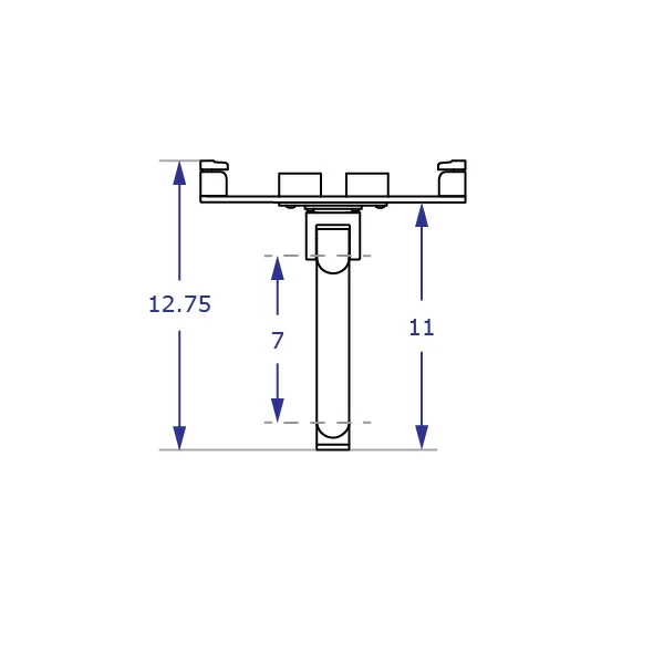 ILX2-9110S Specification drawing of articulating tablet wall mount from top view with one 7 extension