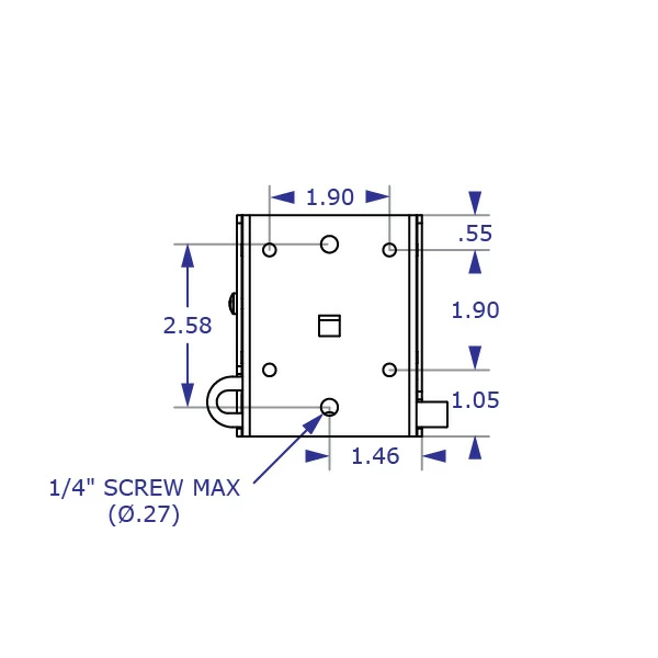 MONOLOK compact monitor wall mount specification drawing back view with measurements