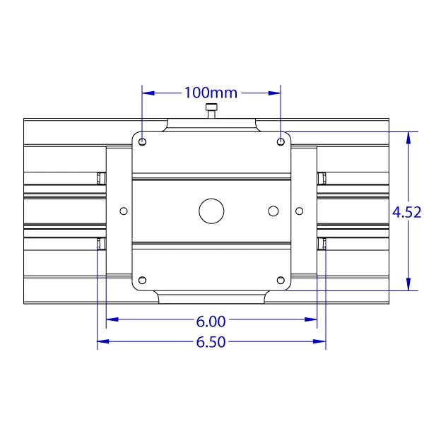 RT-FLUSH-QR rotating roller track positioner monitor mount specification drawing front view.