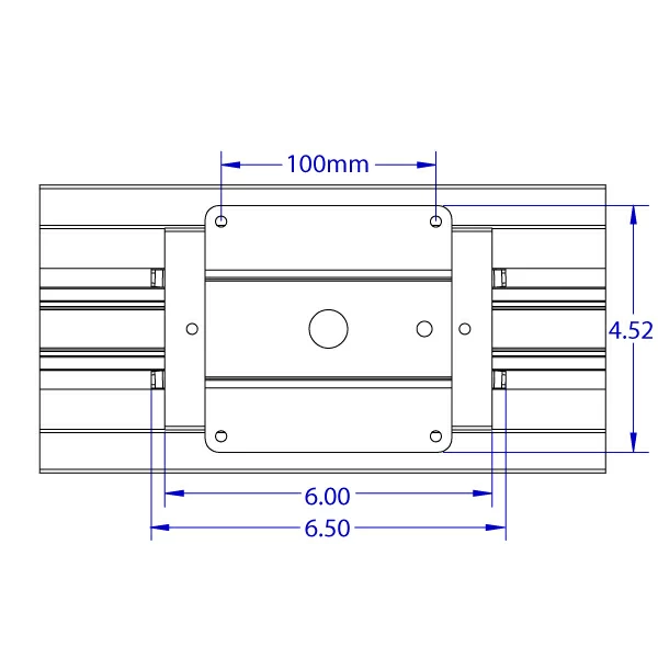 RT-FLUSH-QR compact roller track positioner monitor mount specification drawing front view.