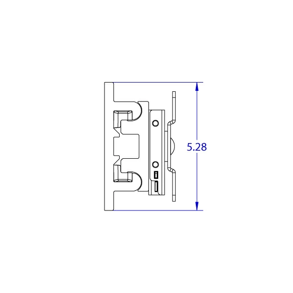 RT-FLUSH-QR compact roller track positioner monitor mount specification drawing side view with 100 x 100 mm VESA plate.