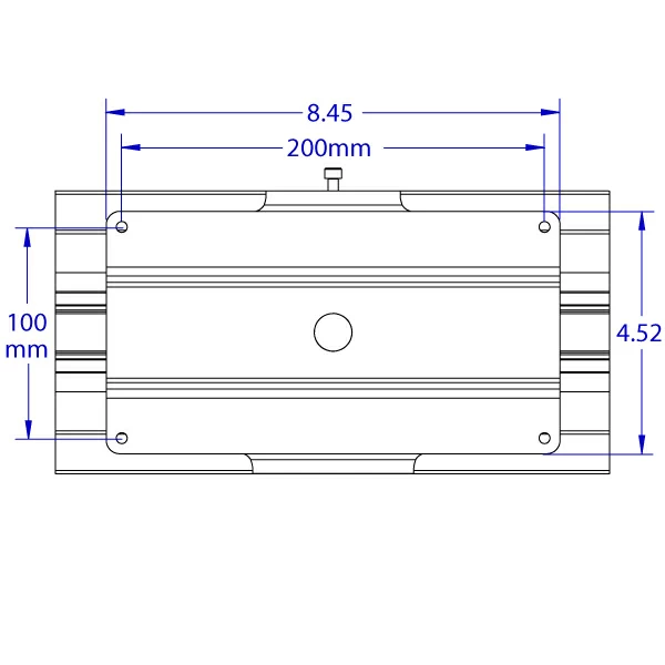 RT-FLUSH-QR low profile roller track positioner monitor mount specification drawing front view.