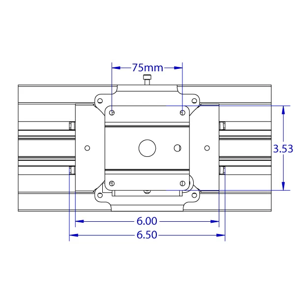 RT-FLUSH-QR low profile roller track positioner monitor mount specification drawing front view.