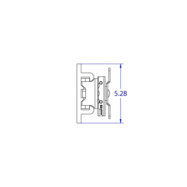 RT-FLUSH-QR quick release roller track trolley monitor mount specification drawing side view with 100 x 100mm VESA plate.