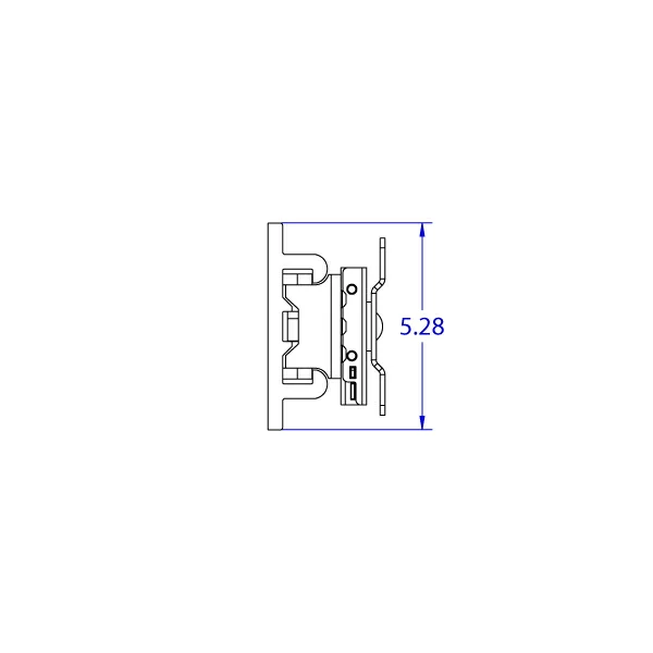 RT-FLUSH-QR compact roller track trolley monitor mount specification drawing side view with 100 x 200 mm VESA plate.