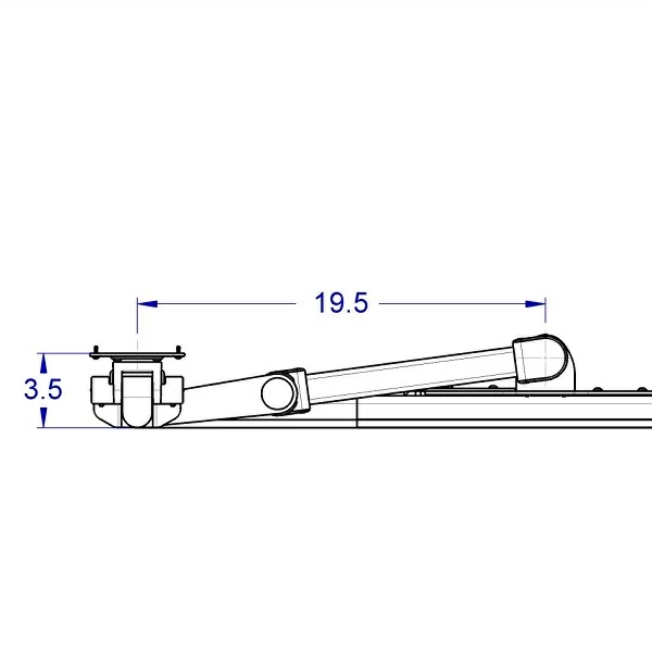 RT-SAA-ARM specification drawing with the SAA2415 monitor arm shown extended to the right against the mounting surface from a top view.
