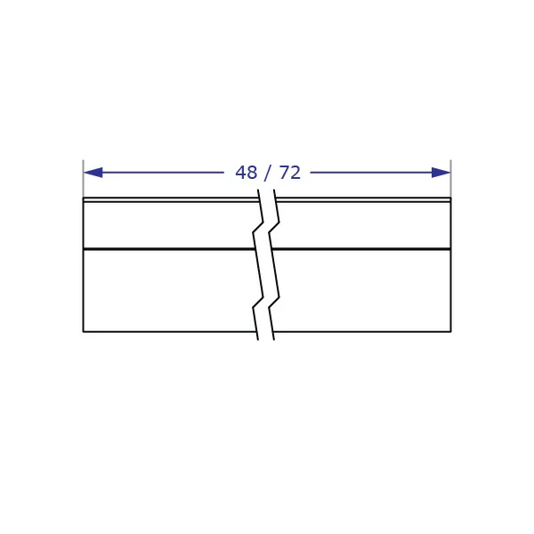 RT horizontal track wall mounting system c-channel wire manager specification drawing front view with length measurement