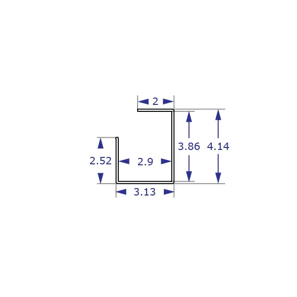 RT horizontal track wall mounting system c-channel wire manager specification drawing side view with measurements