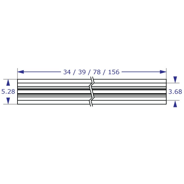 RT horizontal track wall mounting system specification drawing front view with measurements