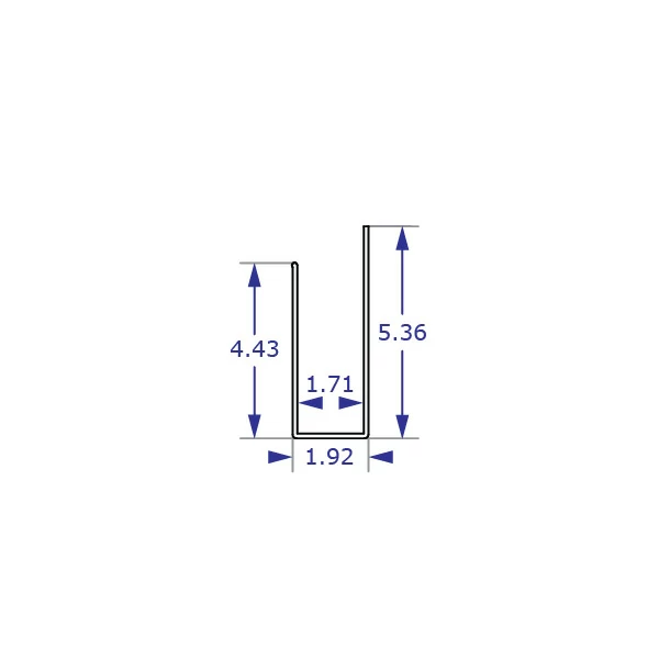 RT horizontal track wall mounting system j-channel wire manager specification drawing side view with measurements