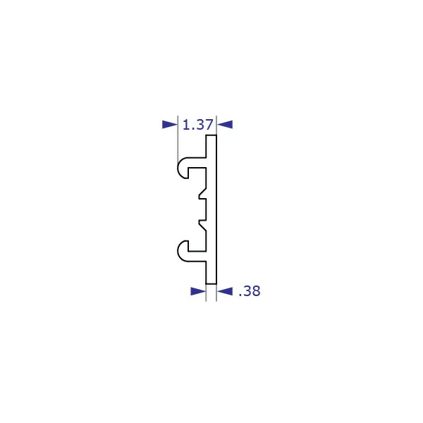 RT horizontal track wall mounting system specification drawing side view with measurements