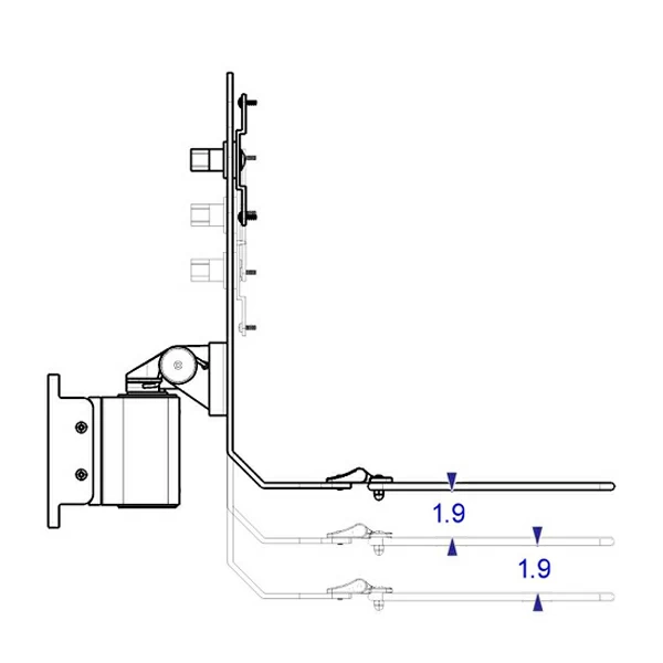 RT-TRS-MOUNT specification drawing showing the three mounting locations available for the backbar.
