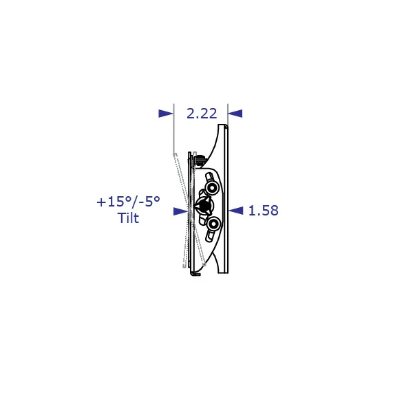 ST630 heavy-duty monitor wall mount specification drawing side view demonstrating tilt with measurements