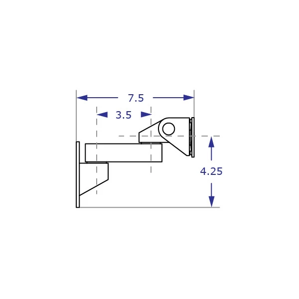 WM9110S monitor wall mount with 3.5-inch extension specification drawing side view with measurements
