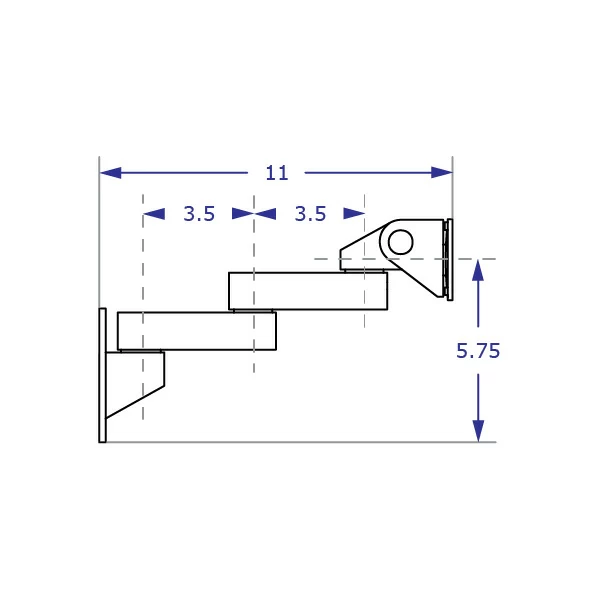 WM9110S monitor wall mount with two 3.5-inch extensions specification drawing side view with measurements