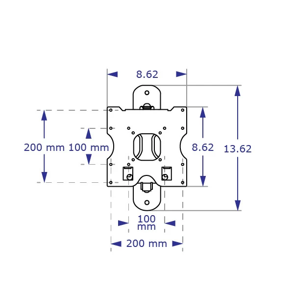 WMHA2480 articulating monitor wall mount specification drawing front view shown extended with measurements