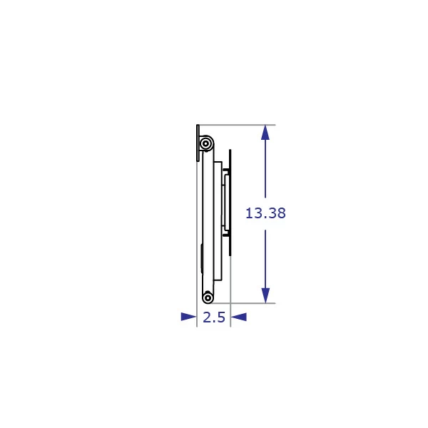 WMHA2480 articulating monitor wall mount specification drawing top view folded with measurements