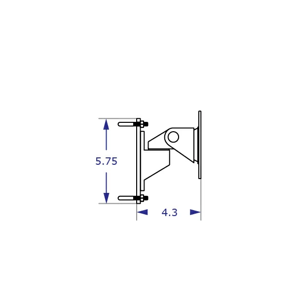 WS9110 wire shelving monitor mount specification drawing side view with measurements