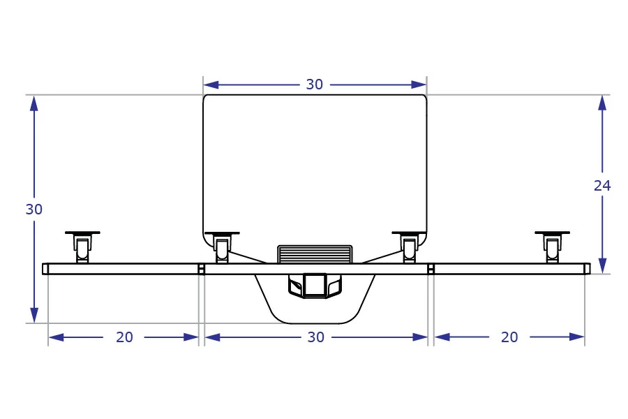 DOR4 quad sit-stand workstation specification drawing showing standard worksurface dimensions