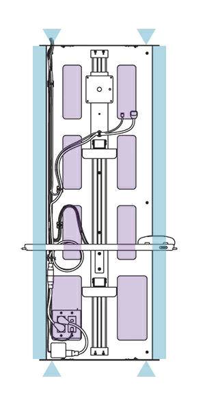 Duolift workstation cabinet line drawing showing cable entry points