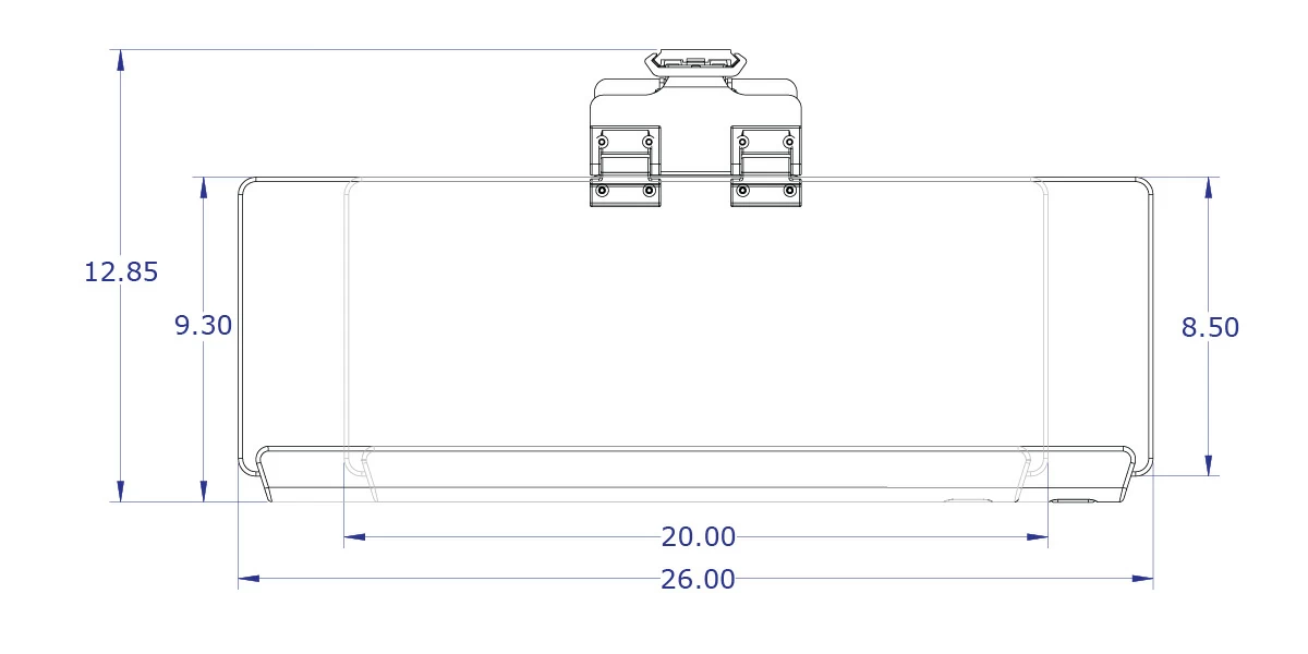 LEVERLIFT-CB wall mounted computer workstation specification drawing folding keyboard tray slider top view with measurements