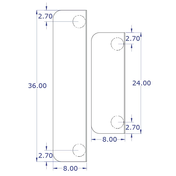 LEVERLIFT-CB sliding monitor and keyboard tray wall mount specification drawing of wire manager front view with measurements