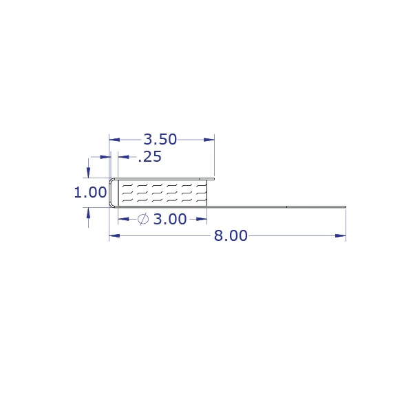 LEVERLIFT-CB wall mounted computer workstation specification drawing of wire manager side view with measurements