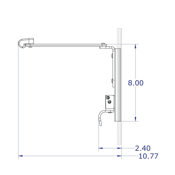 LEVERLIFT-E sliding monitor and keyboard tray wall mount specification drawing fixed angle keyboard tray slider side view with measurements