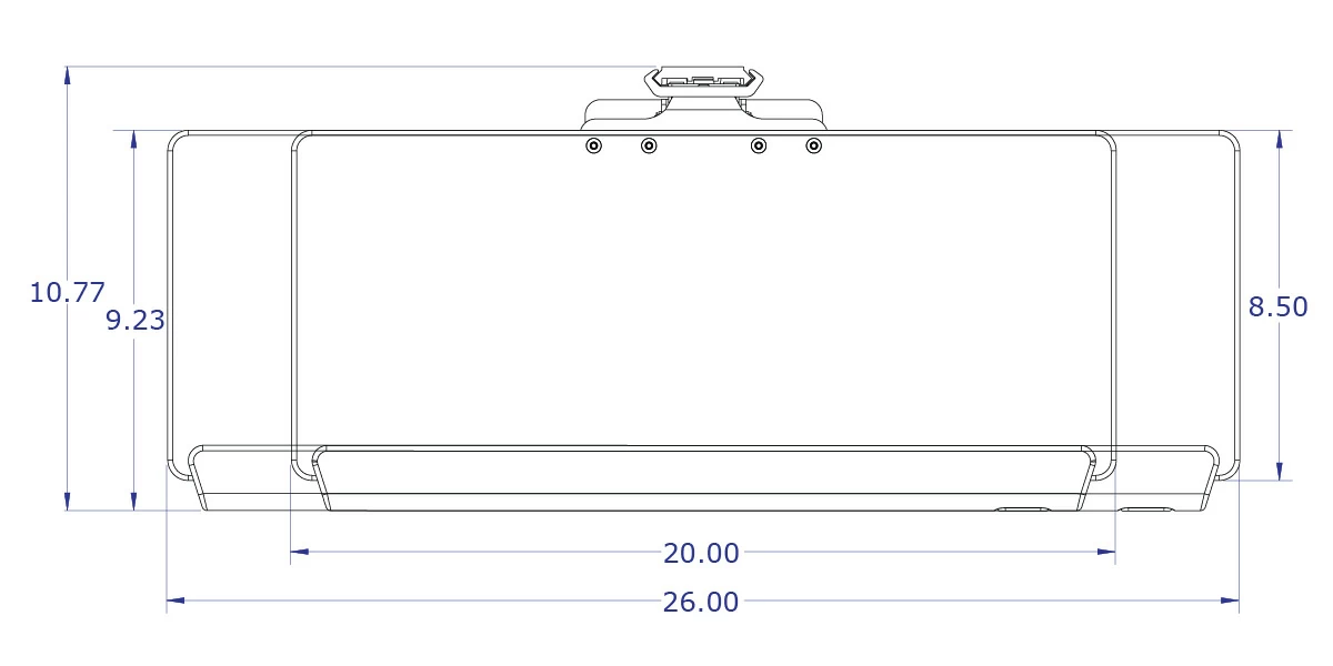 LEVERLIFT-E wall mounted computer workstation specification drawing fixed angle keyboard tray slider top view with measurements