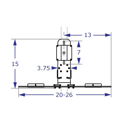 PM40-BB103 monitor and keyboard pole mount specification drawing front view with measurements