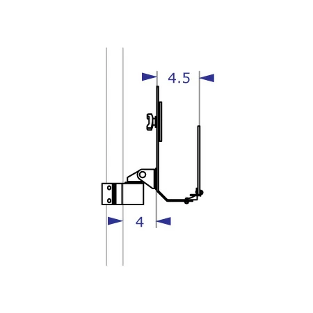 PM40-BB103 monitor and keyboard pole mount specification drawing side view with measurements