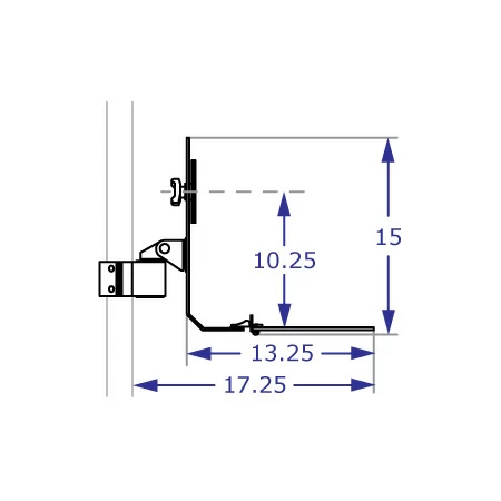 PM40-BB103 monitor and keyboard pole mount specification drawing side view with measurements