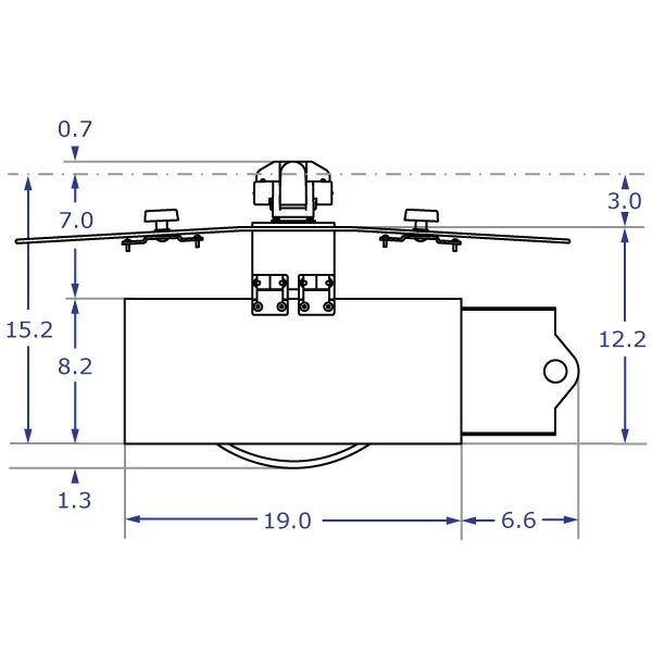 TRP2718D specification drawing of keyboard monitor arm top view