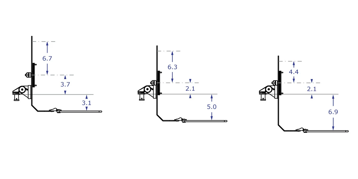 TRS2415 Specification drawing illustrating measurements for different backbar mount locations