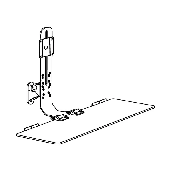 TRS91 Specification drawing wall mounted monitor keyboard bracket from isometric perspective with 20 inch tray