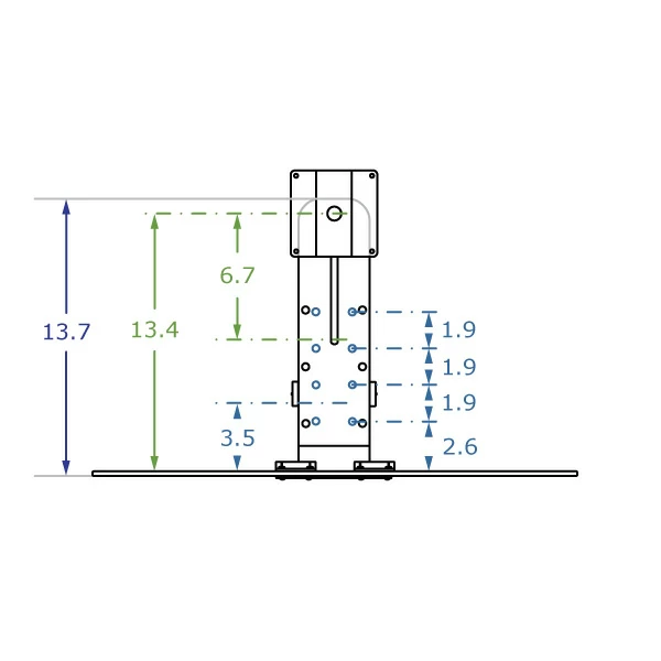 TRS91 specification drawing showing tilter mounting points and slider range