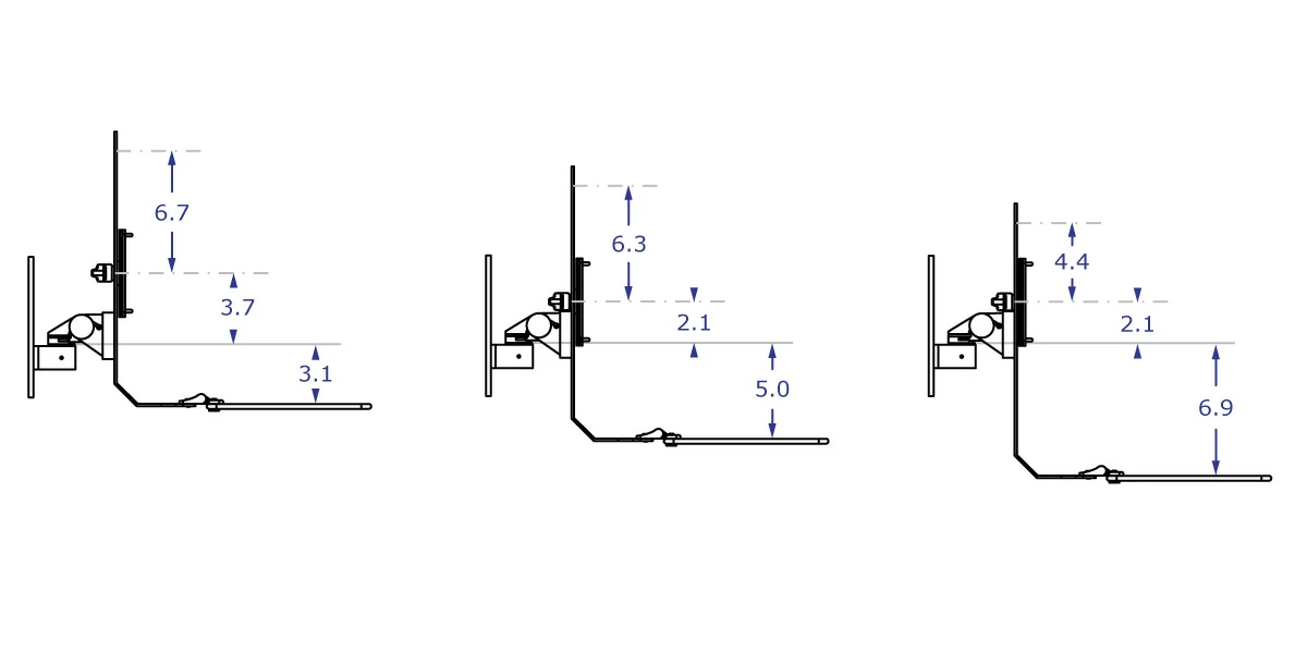 TRS91HD Specification drawing illustrating measurements for different backbar mount locations