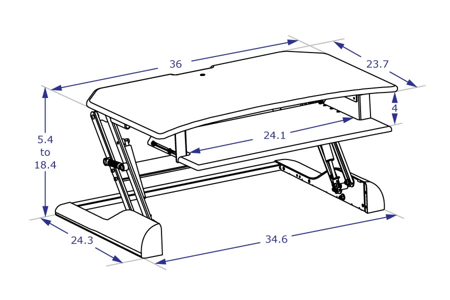 Specification drawing for Winston Desk with 36-inch corner work surface