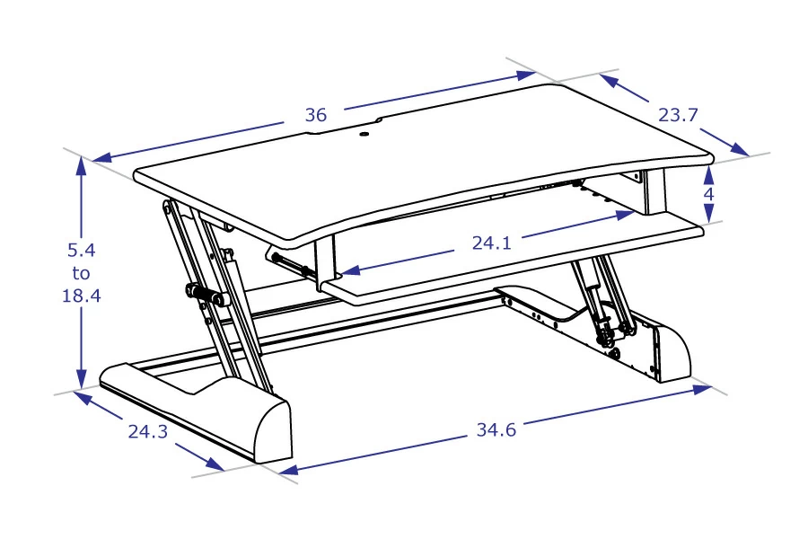 Specification drawing for Winston Desk with 36-inch work surface