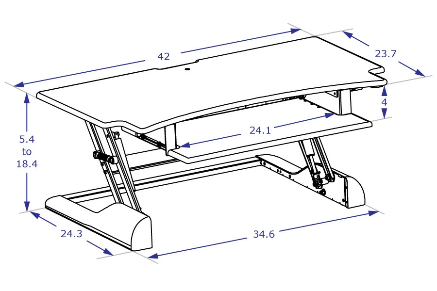 Specification drawing for Winston Desk with 42-inch work surface