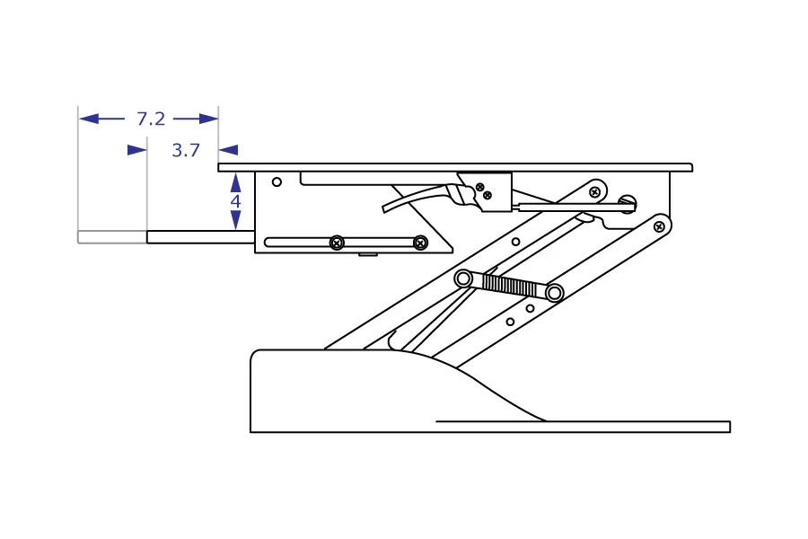 Specification drawing for Winston Desk with 36-inch work surface - side view