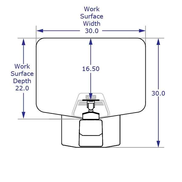 WINSTON-E1 sit-stand workstation with standard worksurface specification drawing top view with measurements