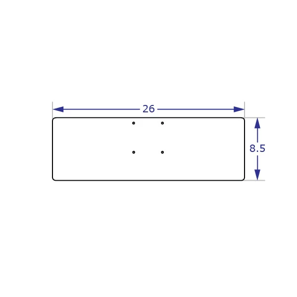 Specification drawing of TRS26 Keyboard Tray Holder with measurements top view