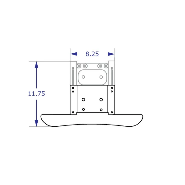 Specification drawing of Value Clamp with No Mouse Platform with measurements top view