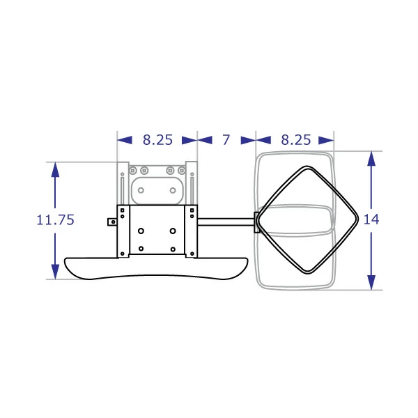 Specification drawing of Value Clamp with Mouse Platform with measurements top view