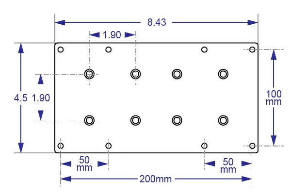 Drawing: 100 x 200 mm dual tilter head VESA adaptor