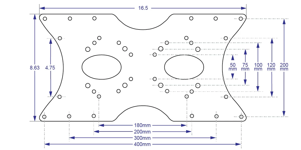 Drawing: 200 x 400 mm VESA adaptor plate
