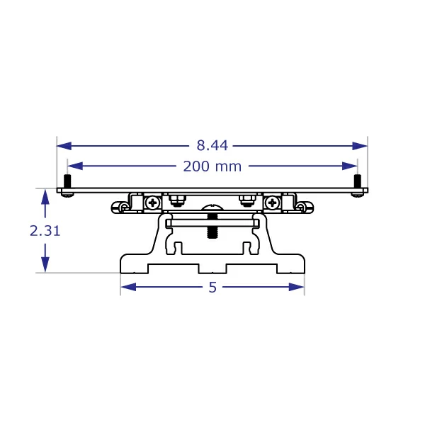 Line drawing of the top view of the 100x200 mm flush monitor mount for Ergomart's EC track.