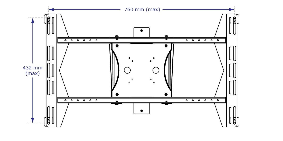 Line drawing of the front view of the extra large flush mount for monitors up to 400 x 600 mm for Ergomart's EC track.